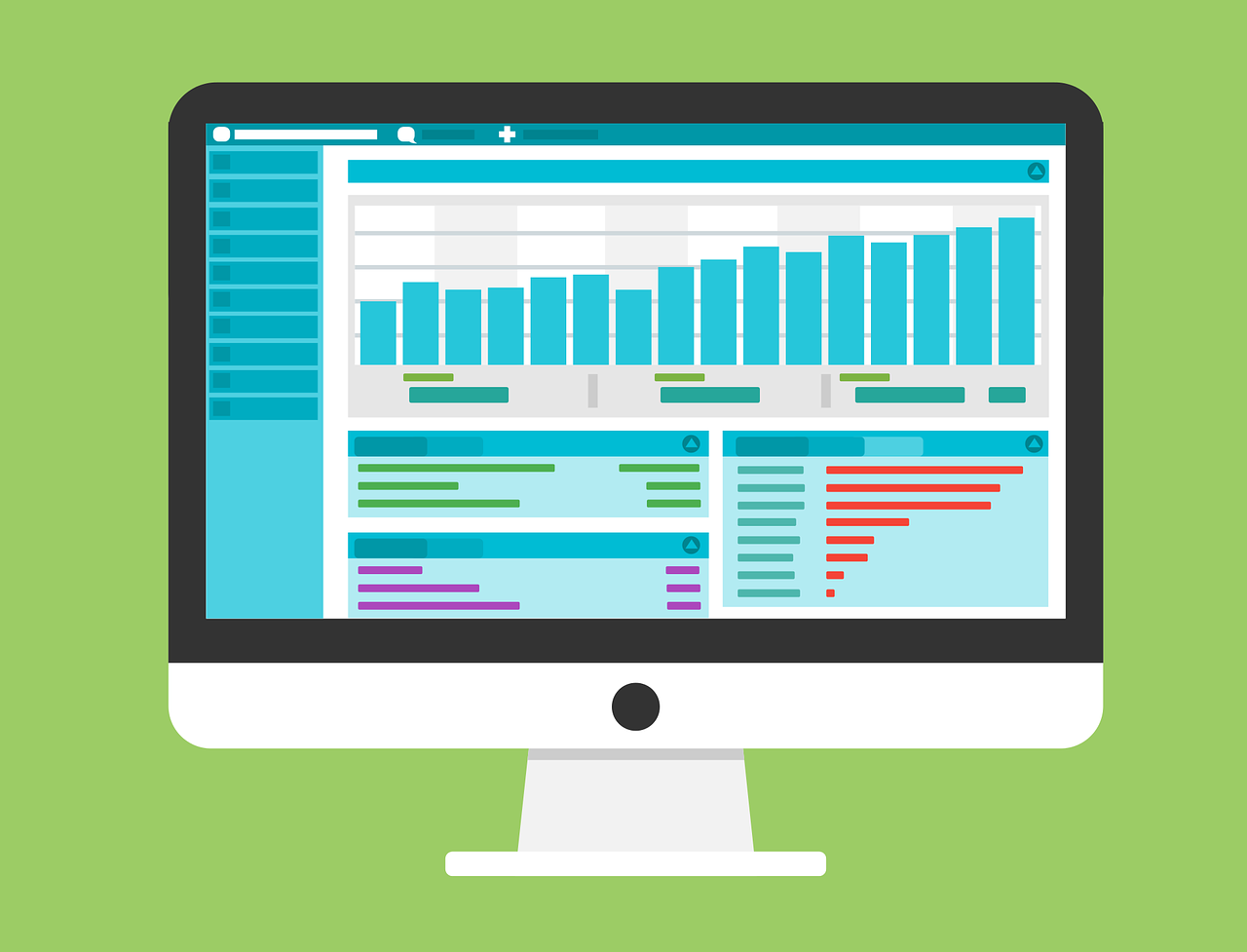 Monitor con il pannello di un CMS e i grafici delle statistiche