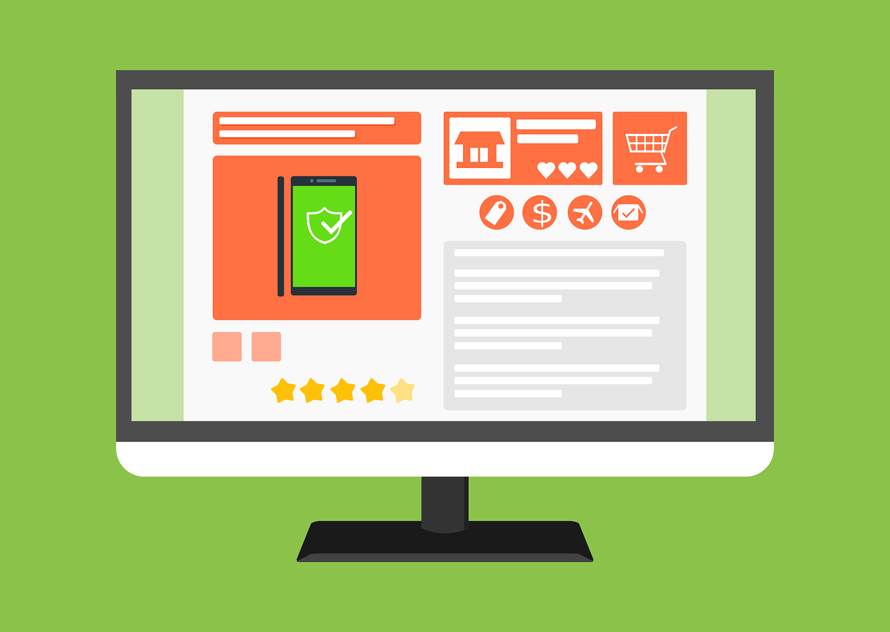 Monitor con un negozio online e un'app di pagamento
